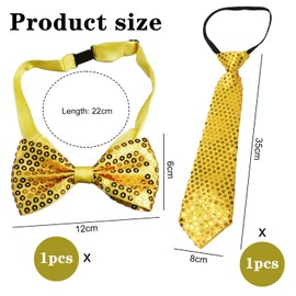arrderly 2 Pieces Sequin Tie, Sequin Tie Bow Tie, Party Tie, Glitter Party Gloves, for Adults, Rave Party Costume Accessories, d'Alene to