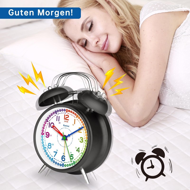 Eachui Analog Alarm Clock for Kids, Double Bell Alarm Clock