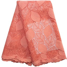 SJD LACE African Lace Fabric 5 Yards, Nigerian Water Soluble Guipure Cord Leaves Solid Lace Fabric with Sequins