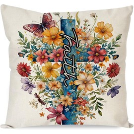 Judishyish Cross Faith Butterfly Flowers Gifts Throw Pillow Covers 18x18 inch Home Bedding Sofa Bedroom Decoration Throw Pillow Cases for Friends, dad, Mom and Lover