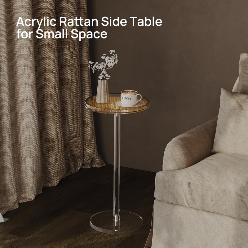 HMYHUM Acrylic Rattan Drink Table for Small Spaces, 11.8'' L