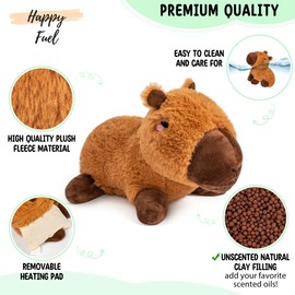 Happy Fuel Capybara Microwavable Unscented 1.5 lbs Heating Pad for Women and Kids - Cute Soft Cozy Pillow Plush Heatable Warm Stuffed Animals - Kawaii Hot and Cold Plushie Food Toy- Capybara Gifts for Girls Boys