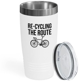Bike Lover White Viking Tumbler 20oz - Re Cycling The Route - Sport Lovers Mountain Bicycle Cycling Racer Trails Chain Club Workout Enthusiasm