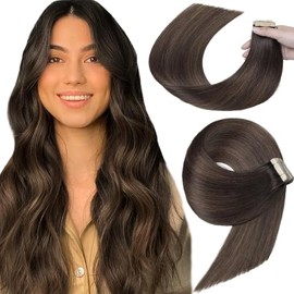 Tape In Hair Extensions Balayage Dark Brown Mixed Chestnut Brown 22 Inch 20pcs Seamless Skin Weft Tape in Hair Extensions Human Hair Straight Invisible Tape ins (2/2/6#,22 Inch)