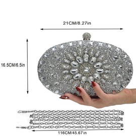 Women's Evening Bag,Shiny Rhinestone Handbag Diamond Clutch Bag, Chain Shoulder Bag,for Cocktail Formal Wedding Prom Banquet Party (silver)