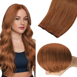 Full Shine Copper Genius Weft Hair Extensions Human Hair 20 Inch 80G Color Auburn Weft Human Hair Extensions For Women Hair Extensions Soft Silky Hair