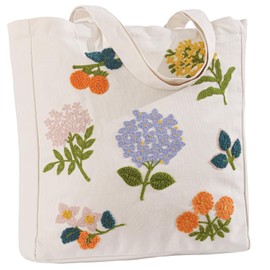 Perseverance Trade - Bolsa de lona de bordado para mujer, reutilizable, de algodón, para compras, compras, playa, libro, regalo, gimnasio, hortensia púrpura, L