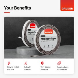 GAUDER Magnetic Tape Extremely Self Adhesive (0.5 Inch x 10 Feet) | Magnetic Strips | Magnet Roll
