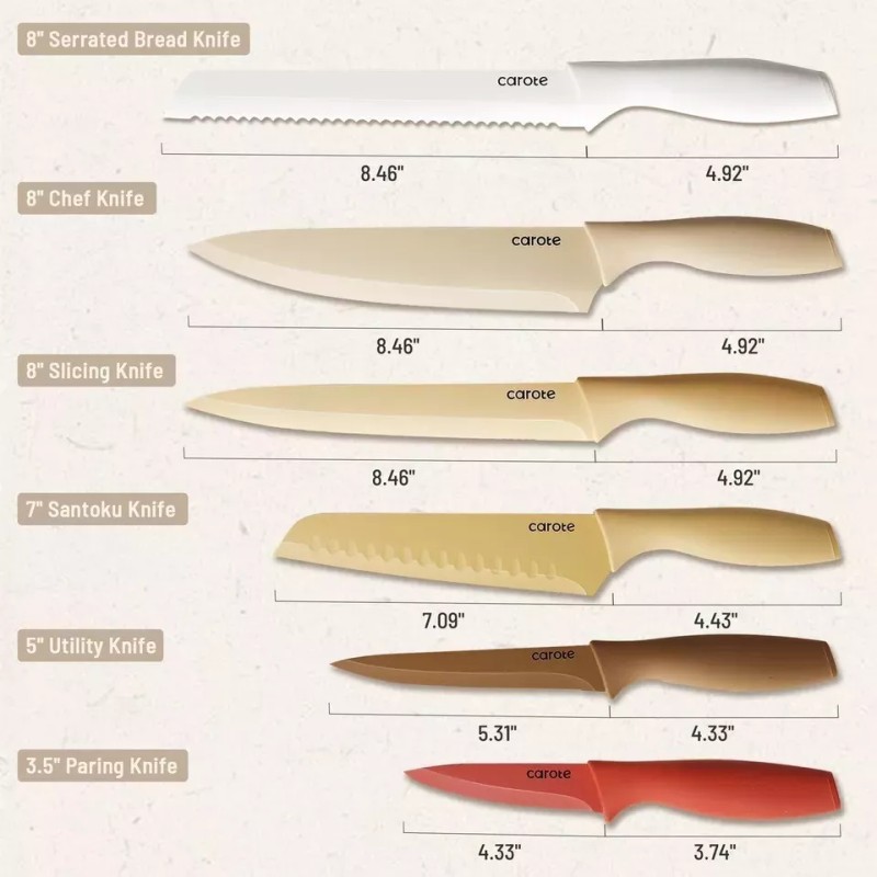 CAROTE 12 Pieces Kitchen Knife Set, Stainless Steel Knife Set
