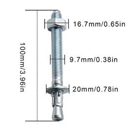 KINHARD Bolt Anchor, Pack of 10, M10 x 100 mm, Heavy Duty Anchor, Galvanised Heavy Duty Dowels, Concrete Anchors, M10 for Railings, Windows, Curtain Walls, Machines, Beams, Billets, Brackets