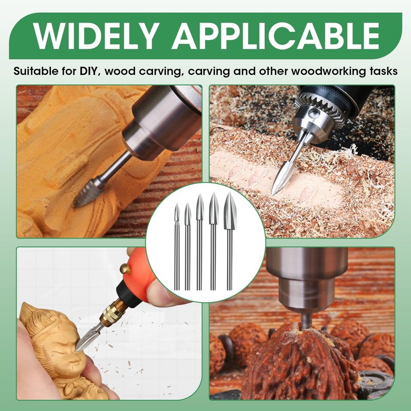 5 Pcs Wood Carving Bits for Dremel Rotary Tool HSS