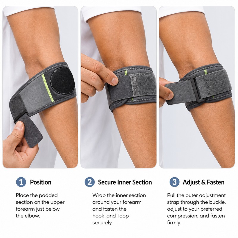 Adjustable Elbow Support Strap for Sports – Compression Pad Forearm