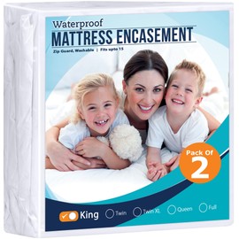Utopia Bedding Zippered Mattress Encasement King - 100% Waterproof and Bed Bug Proof Mattress Protector - Absorbent, Six-Sided Mattress Cover (Pack of 2)