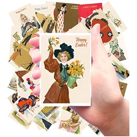 Easter Large Stickers 24 pcs (2.5"x3.5" Each) Country Girls and Lady On Easter Scenes Old Book Illustrations Vintage FLONZ Ephemera for Craft and Scarpbooking