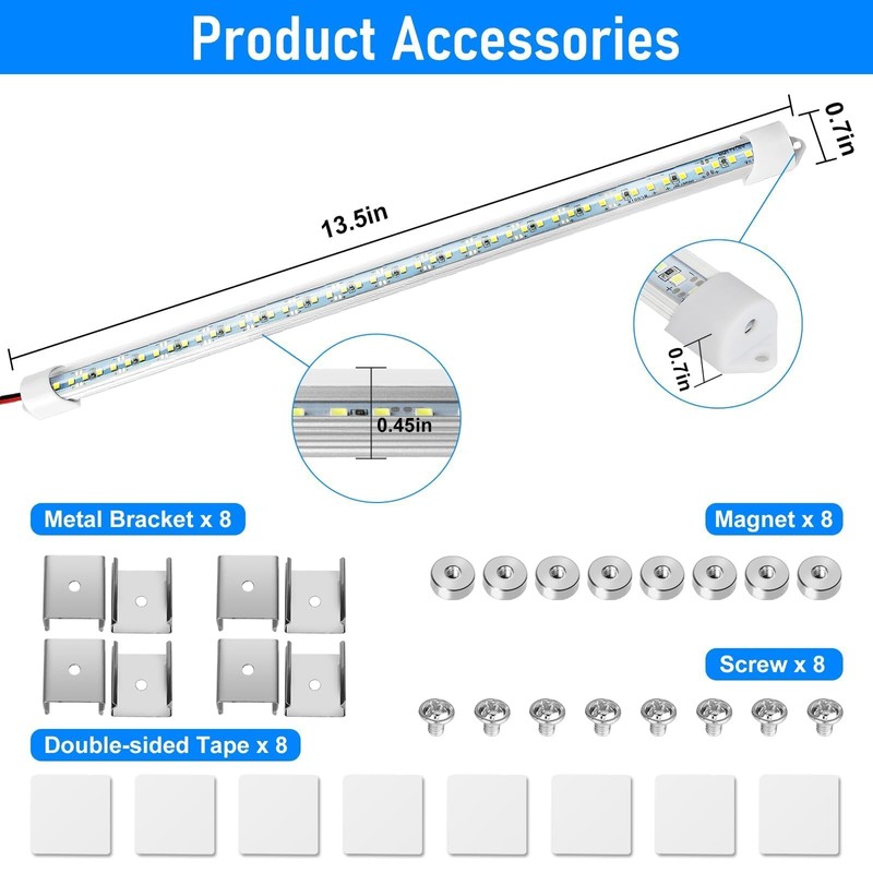 Linkstyle 4PCS 12V LED Interior Light Bar, 192LEDs LED Light
