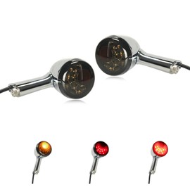 LIUJJYH Universal Smoked Motorcycle Rear LED Turn Signals Bullet Brake Taillights 12V Tail Lights Compatible with Halrey Sportster XL1200 Iron 883 Softail Dyna Wide Glide (Chrome)