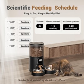 PETULTRA Automatic Cat Feeder for 2 Cats - 16 Cups/4L Timed Auto Pet Feeder with Portion Control (1-6 Meals), Dual Power& Easy to Clean for Indoor Cats & Small Dogs