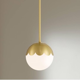 360 Lighting Camila 7" Mid Century Modern Pendant Ceiling Light Fixture Dining Room Over Table Kitchen Island Foyer Globe Hanging Antique Brass Finish Glass Hallway Entryway Living Room Mini