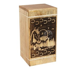 Hind Handicrafts Handcrafted Floral Engraved Wooden Urns for Human Ashes Adult Large - Cremation Urn for Ashes - Burial Urn for Columbarium - Funeral Urn Box (Horse 2, 250 LB - Hardwood)