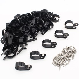 Coufce 50Pcs 1/4 Inch R-Type Cable Clip, P-Style Mounting Clips, Nylon Cable Clip Wire Clamp, Rope Light Screw Mounting Fastener Clips with Pan Head Phillips Screws for Cable Management(Black)