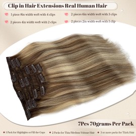 Licoville Clip in Hair Extensions Human Hair, 8T8/613 Balayage Ash Brown to Bleach Blonde Real Human Hair Extension Clip ins 20 Inch 70G Brown with Blonde Highlights for Fine Thin Hair