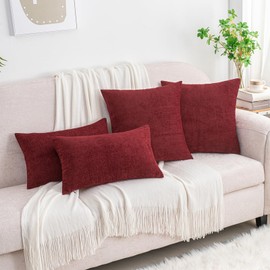 HWY 50 Soft Chenille Throw Pillow Covers Rectangle 12x20 Inch Pack of 2 Solid Burgundy Red, Cozy Decorative Texture Cushion Cases for Couch Sofa Living Room Bed