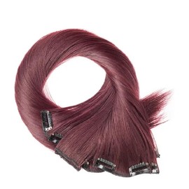 Clip In Human Hair Synthetic Hair Extension Highlights Streaks 26'' (4, Burgundy)