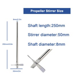 ONiLAB 18204530 316L Stainless Steel 4 Bladed Propeller Stirrer ，50 mm Stirrer Diameter, 8 mm Shaft Diameter, 250 mm Shaft Length