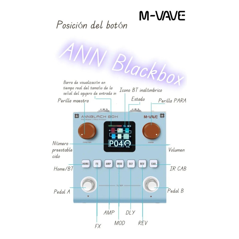 M-vave Annblackbox Guitarra Efecto Procesador Multifuncional