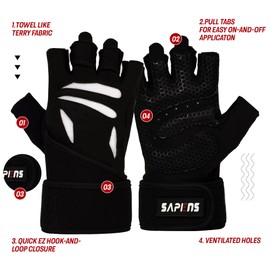 Sapiens Workout Gloves for Men and Women - Breathable Weight Lifting Gloves - Gym Gloves with Wrist Support - Padded Palm Protection - Extra Grip for Fitness - Lifting - Training - Rowing - Pull-ups