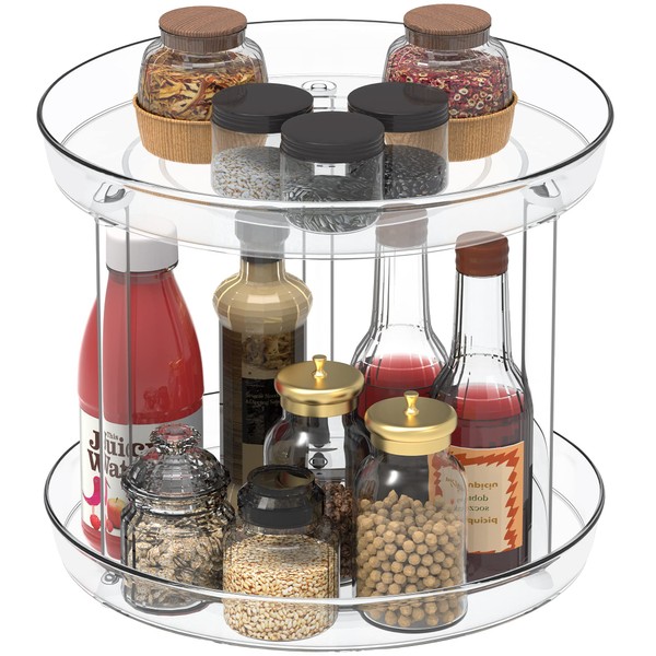 HYDROWE Lazy Susan Organizer 2 Tier, Round Plastic Turntable Organizer