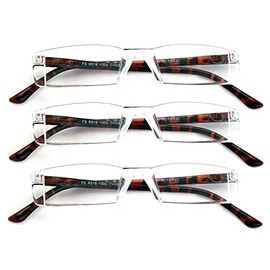 V.W.E. 3 Pairs Lightweight Rectangular Unisex Readers with Spring Hinge - Small Slim Reading Glasses (3 Tortoise, 2.75)