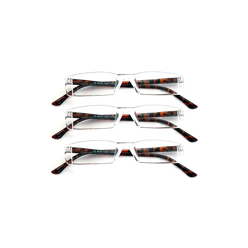 V.W.E. 3 Pairs Lightweight Rectangular Unisex Readers with Spring Hinge