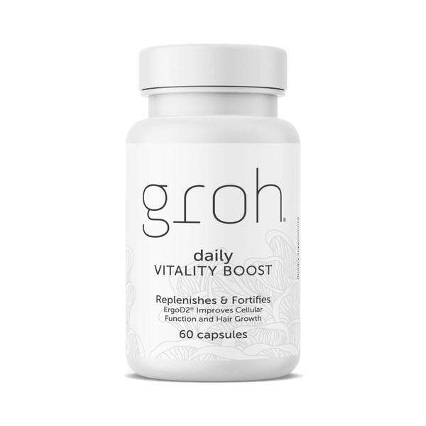 Groh Daily Vitality Boost - All Natural Hair Growth Supplement powered by ErgoD2 - Rich in Antioxidants - Vitamins for Stronger Hair, Skin & Nails- Best Choice for Thinning Hair - 60 Count