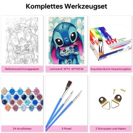 QDUODUO Painting by Numbers for Children, Junior and Adults Beginners, 40 x 50 cm, Large Cartoon Painting Craft Kit with Canvas Brushes, Acrylic Pigment, DIY Painting Craft Set for Boys Girls from 6