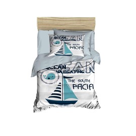 paradise RANFORCE 100% Cotton Nautical Baby Bedding, Ship Sailing Boat Themed Duvet Cover Set, Crib Bedding for Baby Boys, Blue