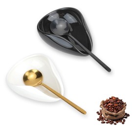 JIABEIUS 4 Pcs Coffee Spoon Rest and Spoon, Ceramic Coffee Bar Station Accessories, Small Teaspoon Holder for Kitchen Counter Decor (Black and White)