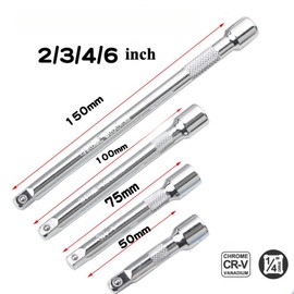 EMSTAR 4PCS 1/4" Socket Extension Set, Drive Socket Quarter Inch Wrench Ratchet Extension Bar Set, 2" / 50mm, 3" / 75mm, 4" / 100mm, 6" / 150mm,Premium CR-V Durable Material
