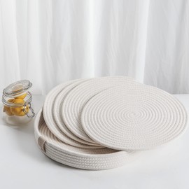 Art PineCone Round Placemats Set of 4, Brown placemat-Woven Cotton Rope Chargers for Dinner Plates, Non-Slip, Heat Resistant Table Decor, Boho Farmhouse Kitchen Decor (Off White, 13 inches)