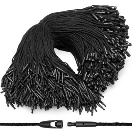 EUSOAR String for Tags, 7.7" 1000Pcs Cotton Gift Garment Price Hanging Tag Rope Snap Lock Pins Loop Fastener Hook Ties for Present Clothing Shoes Luggage Labels Attachment-Black