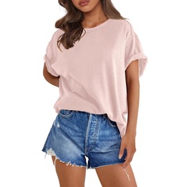 SENSERISE Womens Oversized Basic Tees Baggy Workout T Shirts Relaxed Cozy Shirts Summer Tops(Light Pink,M)
