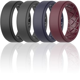 ThunderFit Silicone Wedding Rings for Men, Airflow Criss Cross Pattern 8mm Wide 2mm Thick - 1/4/7 Variety Multipack (Pack E - Size 12.5-13 (22.2mm))