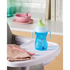 MAM Vaso Fun to Drink D120 Learning Cup with Hard Spout, Protective Lid and Non-Slip Handles and Lid for Babies from 8 Months, 270 ml, Blue (Design May Vary)