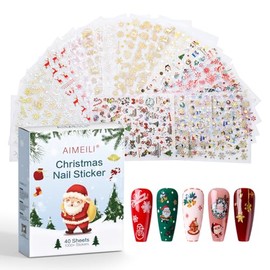 AIMEILI Pegatinas Navideñas para Uñas con Diseños de Copos de Nieve en 3D, Muñecos de Nieve Coloridos, Renos, Campanas, Árbol de Navidad Y Más. 40 Láminas