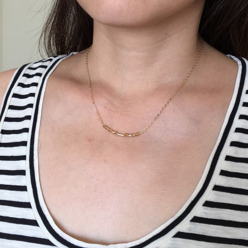 Custom CITRINE Stone Small Bar Gold Fill Morse Code Necklace