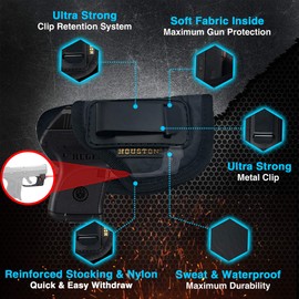 IWB Gun Holster by Houston - ECO Leather Concealed Carry Soft Material | Suede Interior | Fits: Any Small .380 with Laser, Keltec, Diamond Back, Small 25 & 22 Cal