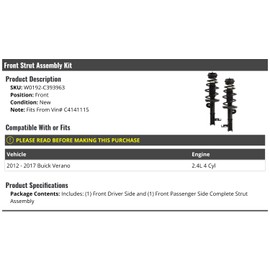 Front Strut and Coil Spring Assembly Set of 2 - Compatible with 2012-2017 Buick Verano 2.4L 4-Cylinder (Fits From VIN: C4141115)