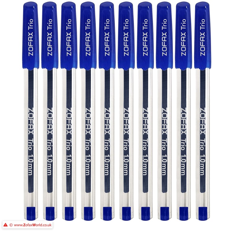 ZOFAX Trio Ballpoint Pens, BLUE, 1.0mm Medium Point, Pack of