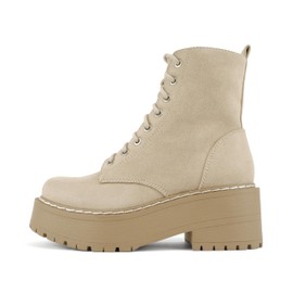 Soda FLING Women Chunky Lug Sole Lace up Fashion Combat Ankle Boot w/Side Zipper (Lt Wheat Suede, us_footwear_size_system, adult, women, numeric, medium, numeric_7_point_5)