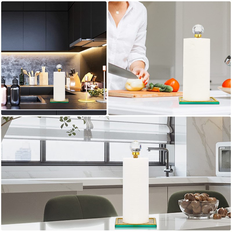 Qiuhome Gold Paper Towel Holder Stand Crystal Paper Towel Holder